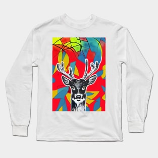 Realistic Deer in the Abstraction Forest Long Sleeve T-Shirt